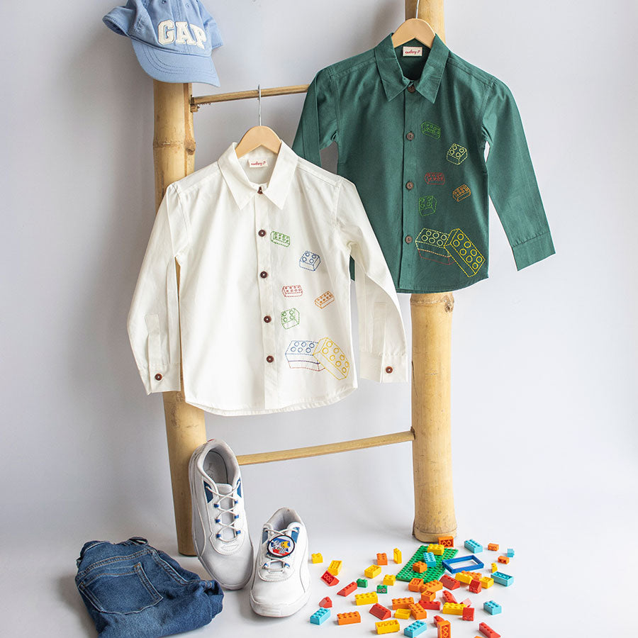 Building Blocks Embroidered Unisex Shirt - White