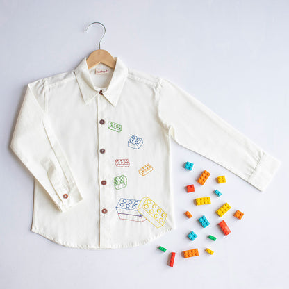 Building Blocks Embroidered Unisex Shirt - White