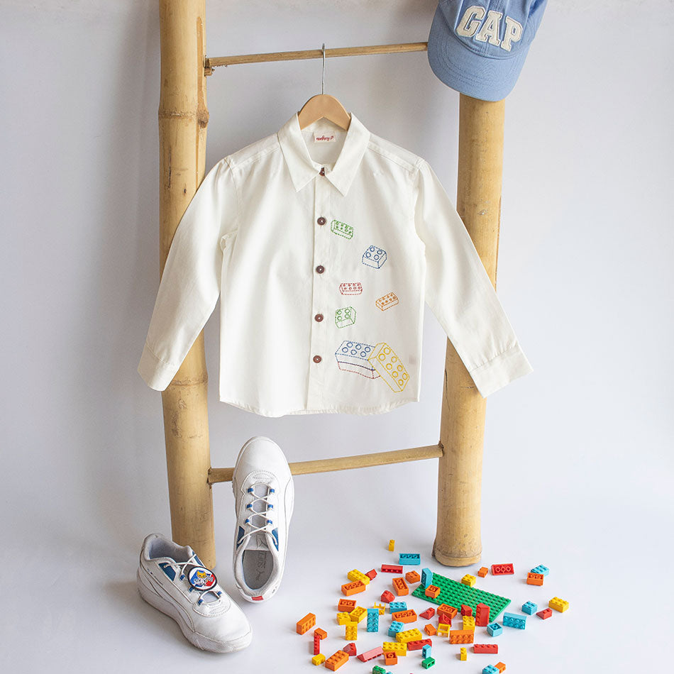 Building Blocks Embroidered Unisex Shirt - White