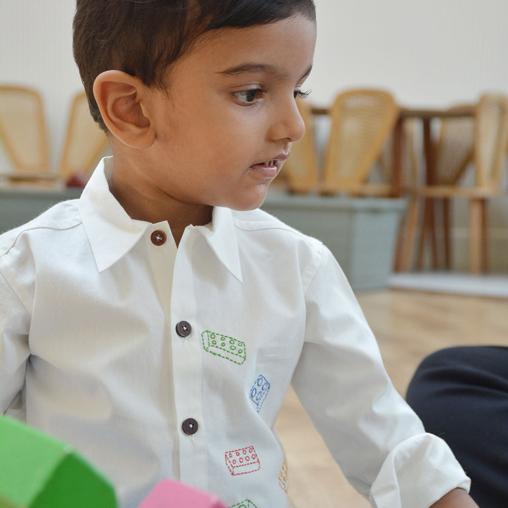 Building Blocks Embroidered Unisex Shirt - White