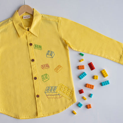 Building Blocks Embroidered Unisex Shirt - Yellow