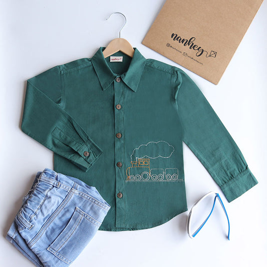 Chuk Chuk Embroidered Formal Shirt - Bottle Green