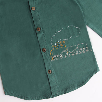 Chuk Chuk Embroidered Formal Shirt - Bottle Green