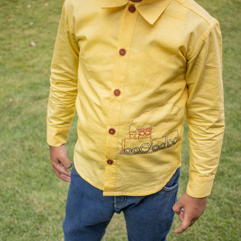 Chuk Chuk Embroidered Formal Shirt - Yellow