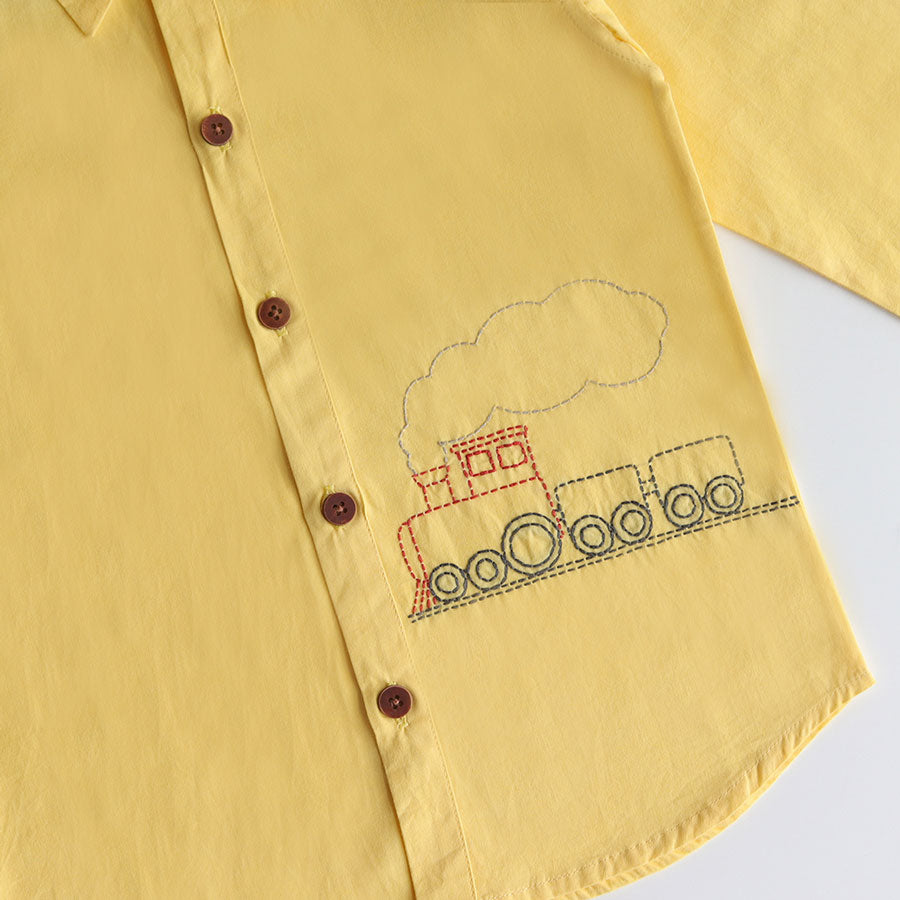 Chuk Chuk Embroidered Formal Shirt - Yellow