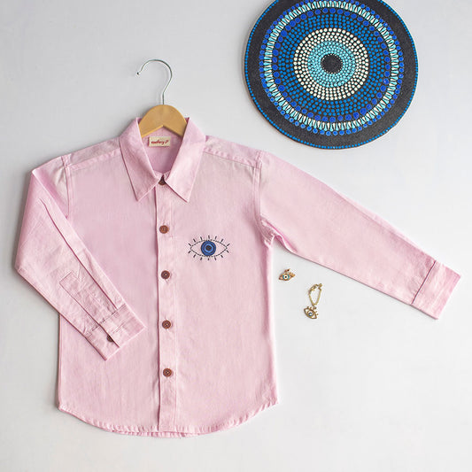 Evil Eye Embroidered Unisex Shirt - Light Pink