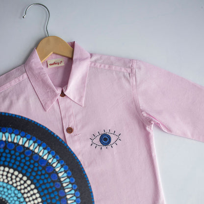 Evil Eye Embroidered Unisex Shirt - Light Pink