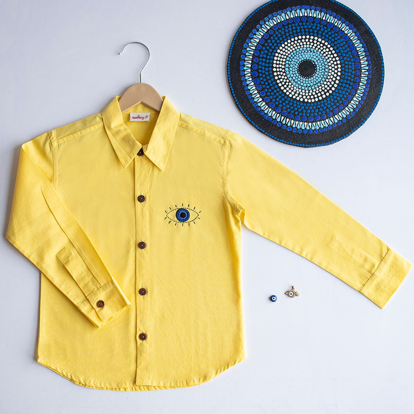 Evil Eye Embroidered Unisex Shirt - Yellow