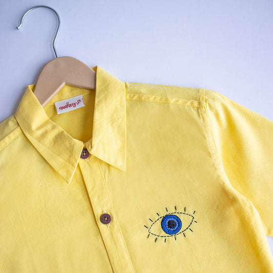 Evil Eye Embroidered Unisex Shirt - Yellow