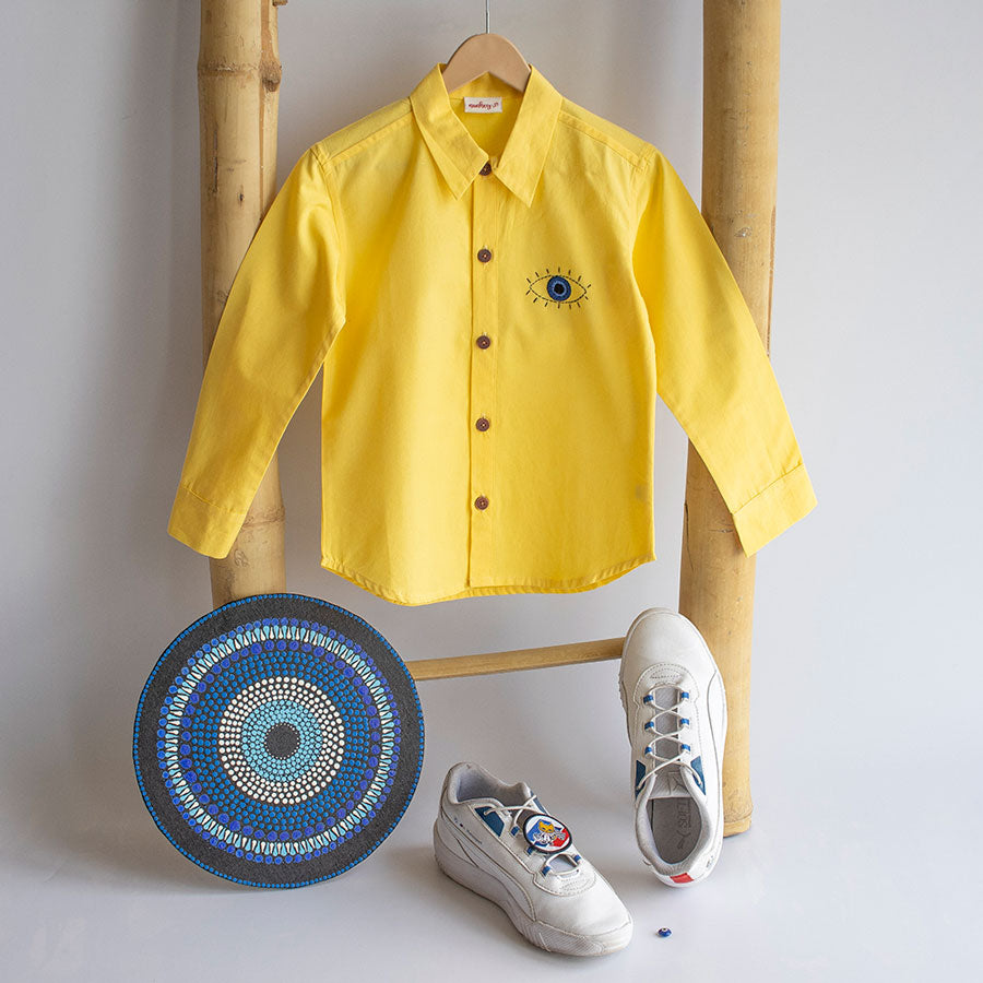 Evil Eye Embroidered Unisex Shirt - Yellow