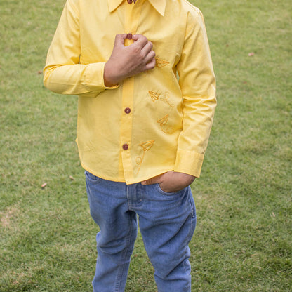 Fly High Embroidered Formal Shirt - Yellow