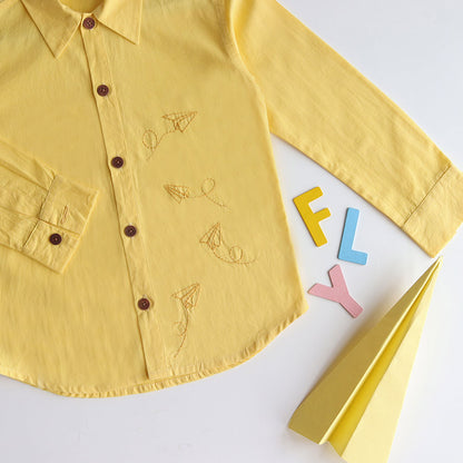 Fly High Embroidered Formal Shirt - Yellow