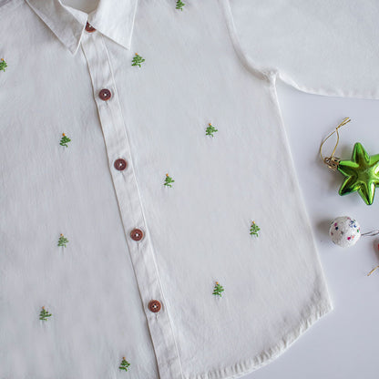 Frosty Pine Trees Embroidered Formal Shirt