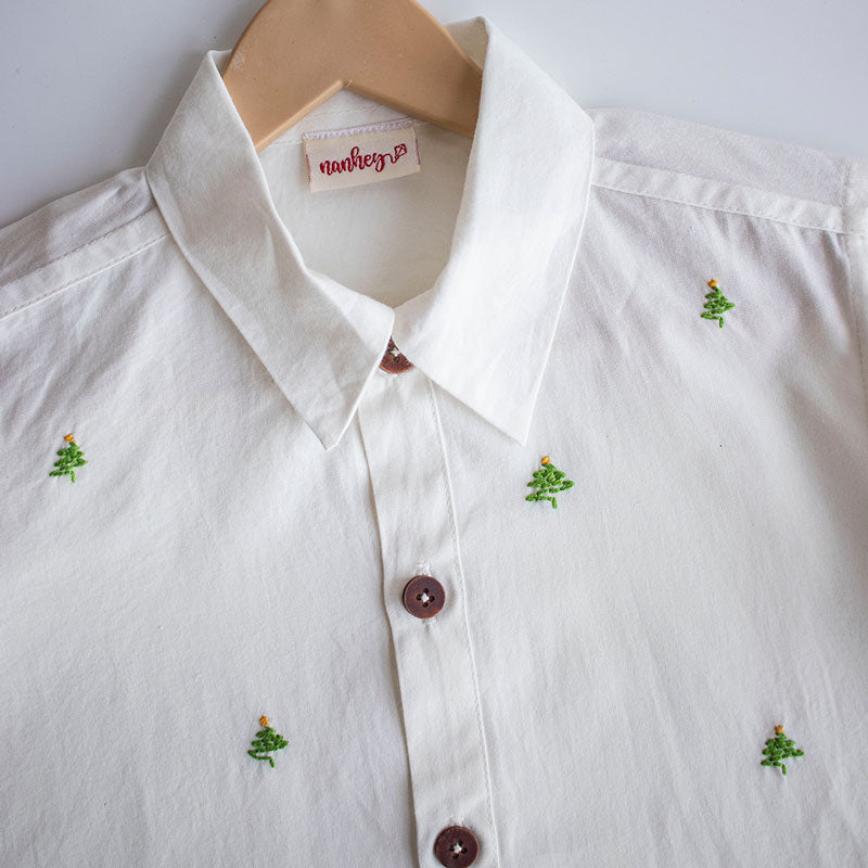 Frosty Pine Trees Embroidered Formal Shirt