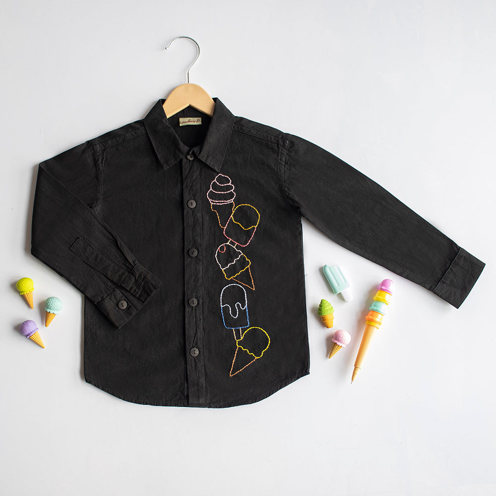 Ice Cream Embroidered Shirt - Black