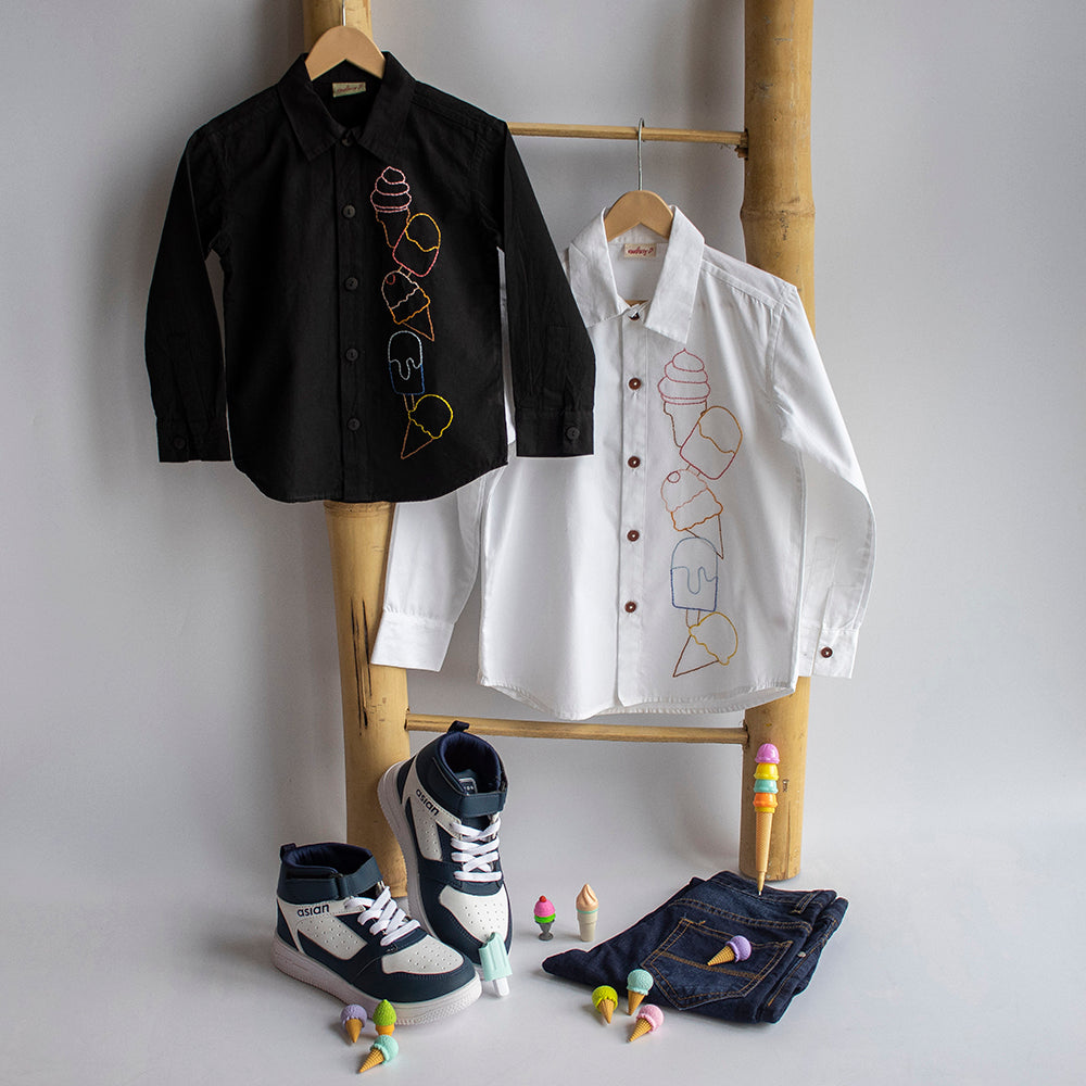 Ice Cream Embroidered Shirt - Black