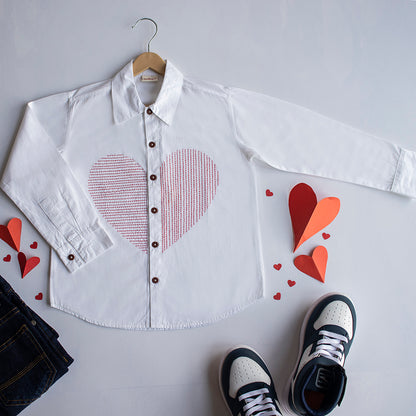 Lined Heart Embroidered Shirt - White