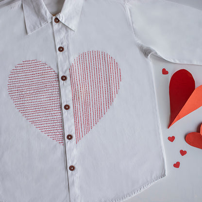 Lined Heart Embroidered Shirt - White