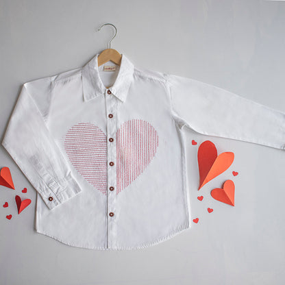 Lined Heart Embroidered Shirt - White