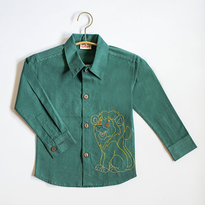 Lion on Pines Embroidered Formal Shirt