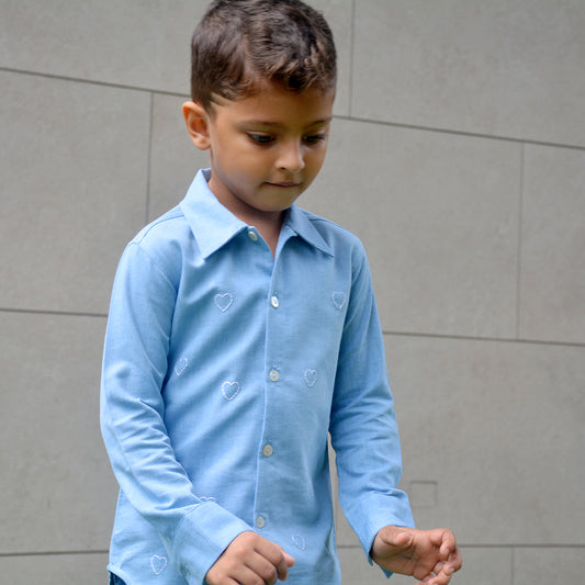 Little Hearts Embroidered Denim Shirt