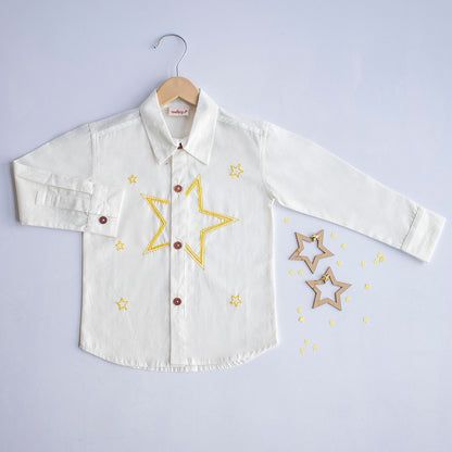 Stars Party Embroidered Shirt - White