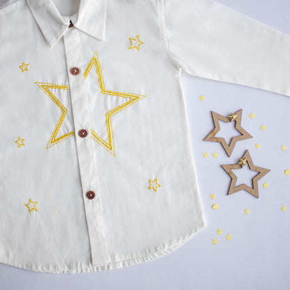 Stars Party Embroidered Shirt - White