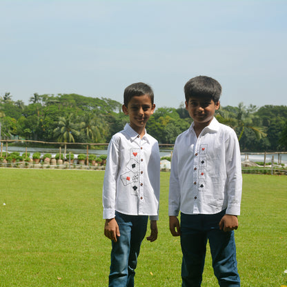 Playing Cards Embroidered Shirt - White