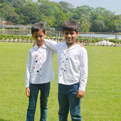 Playing Cards Embroidered Shirt - White