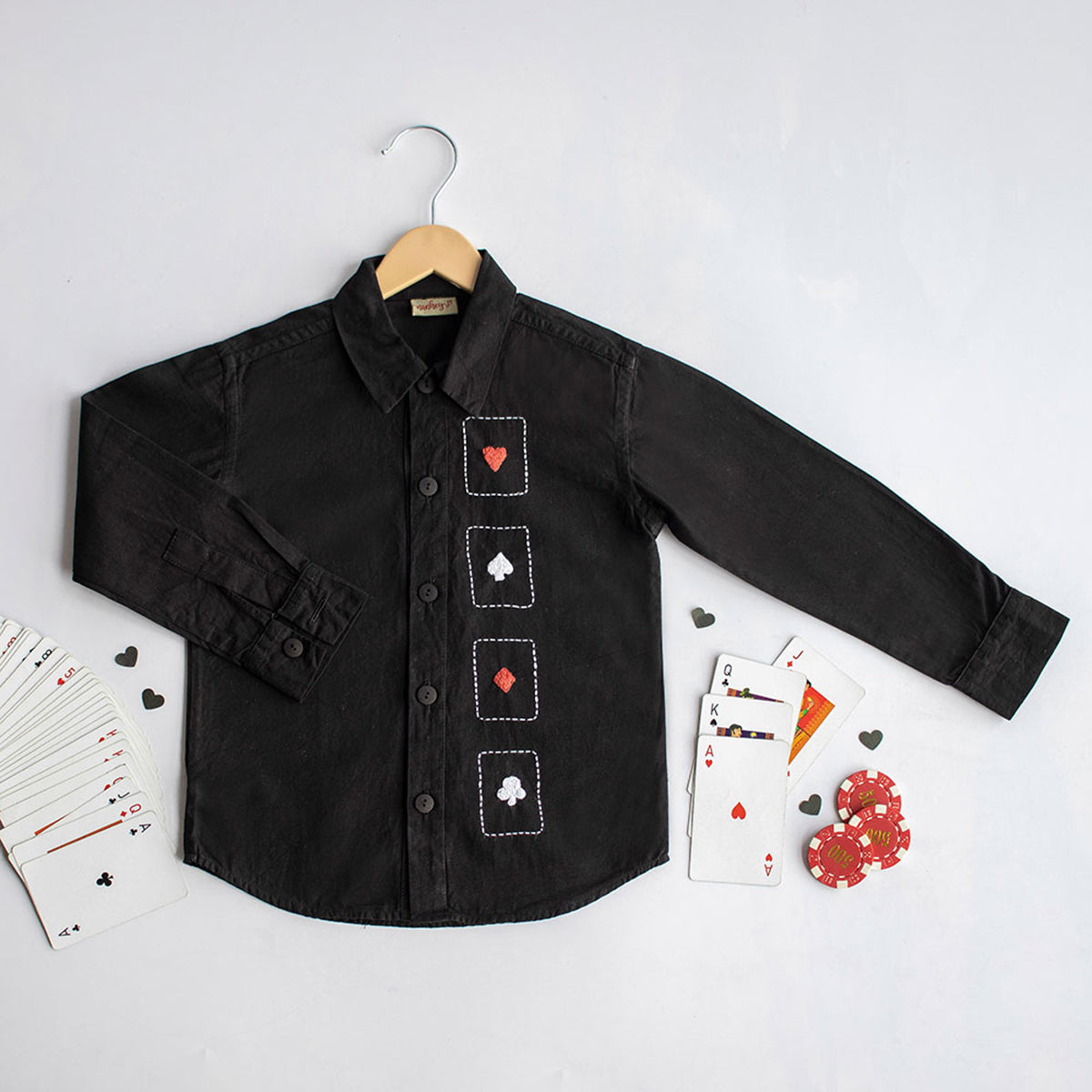 Playing Cards Embroidered Shirt - Black