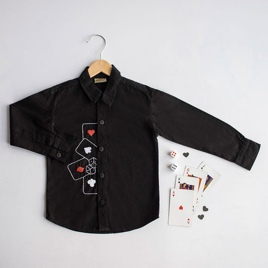 Playing Cards & Dice Embroidered Shirt - Black