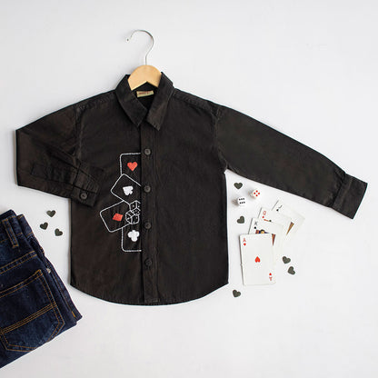 Playing Cards & Dice Embroidered Shirt - Black