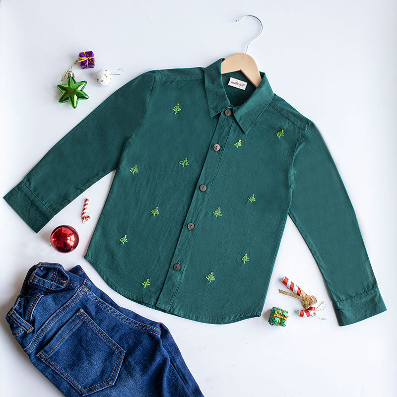 Pined Pine Trees Embroidered Formal Shirt