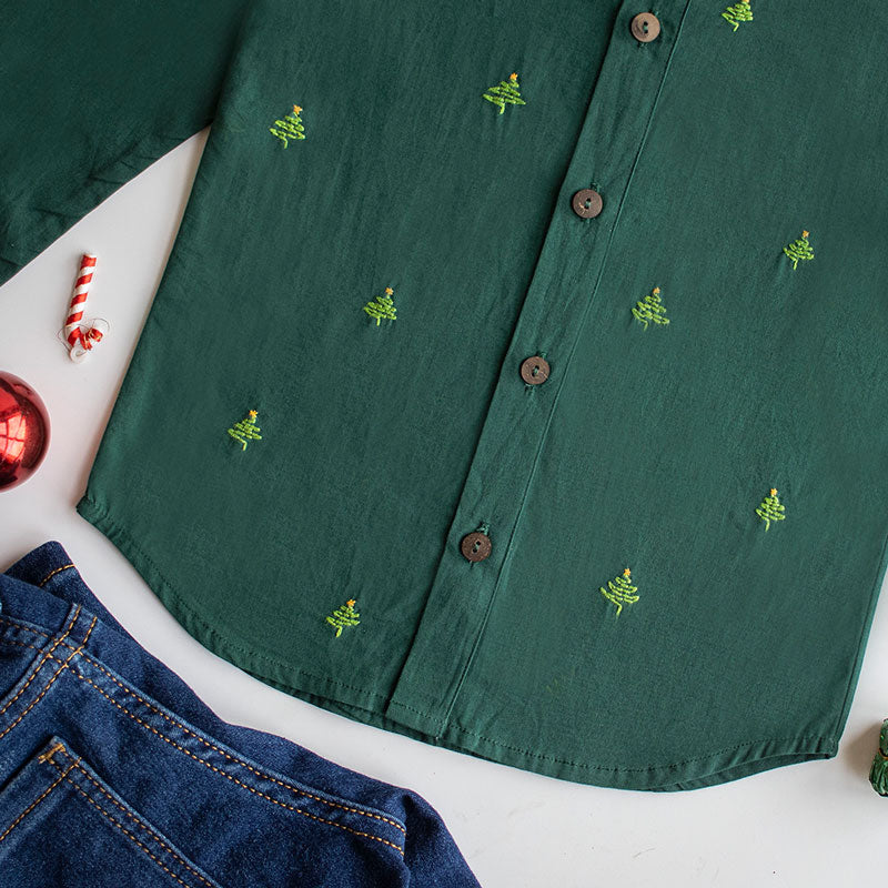 Pined Pine Trees Embroidered Formal Shirt