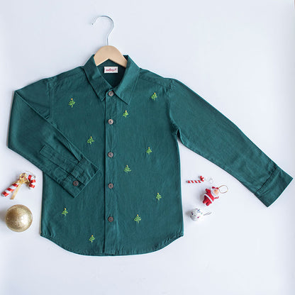 Pined Pine Trees Embroidered Formal Shirt