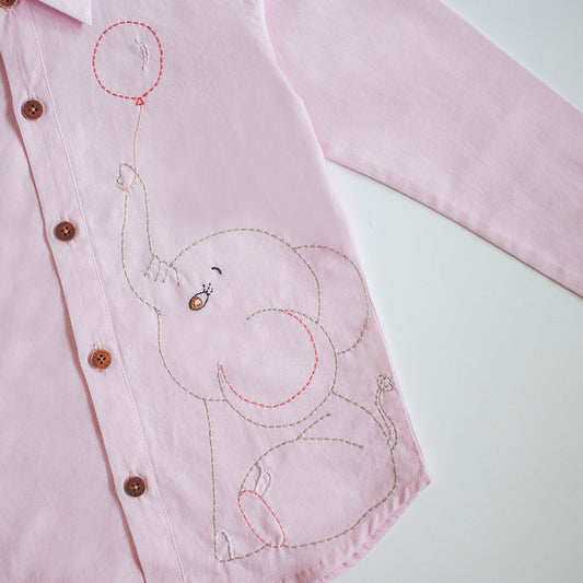 Pinky Elephant Embroidered Formal Shirt