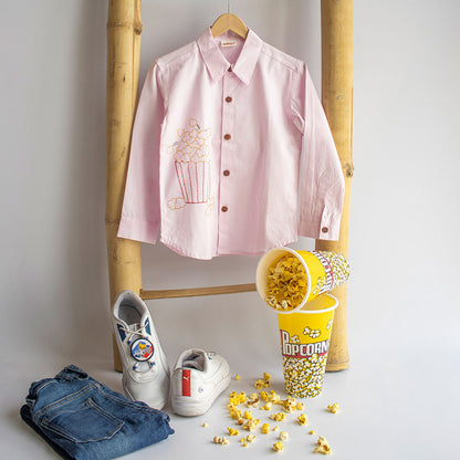 Popcorn Embroidered Unisex Shirt - Light Pink