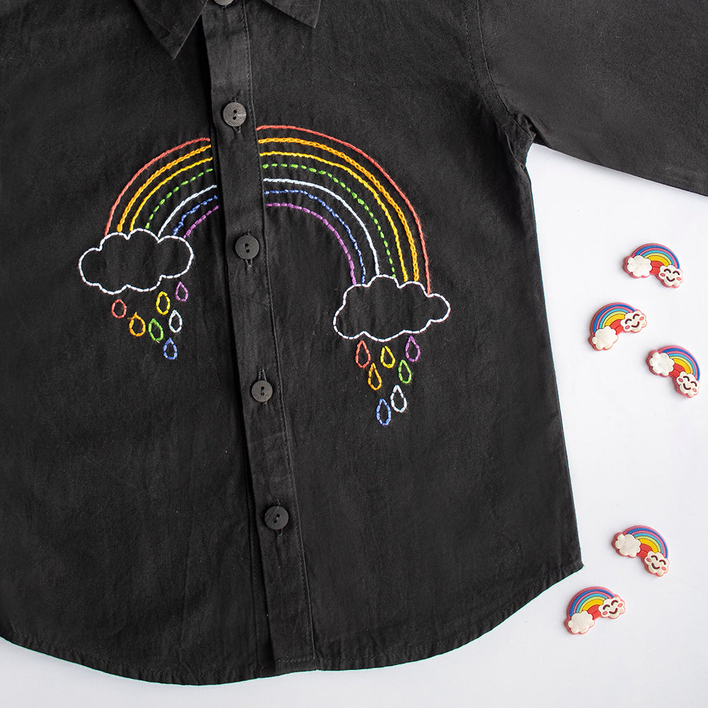 Rainbow Embroidered Shirt - Black