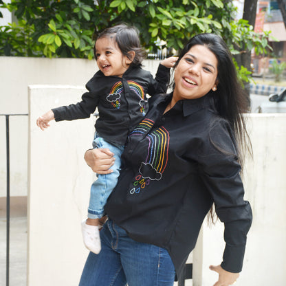 Rainbow Embroidered Shirt for Women - Black