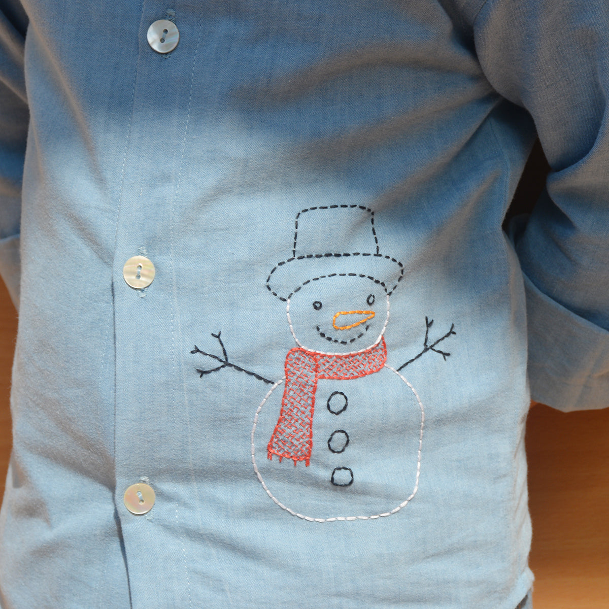 Snowman Embroidered Denim Shirt