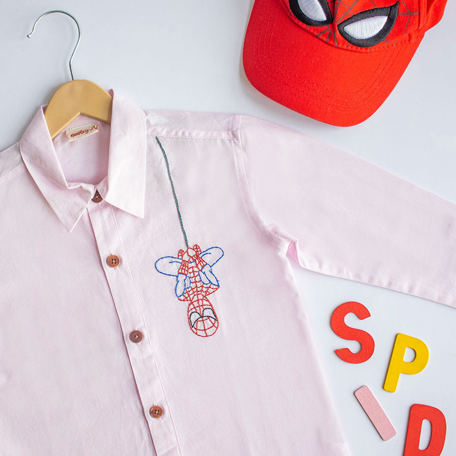 Spidey Embroidered Shirt - Light Pink