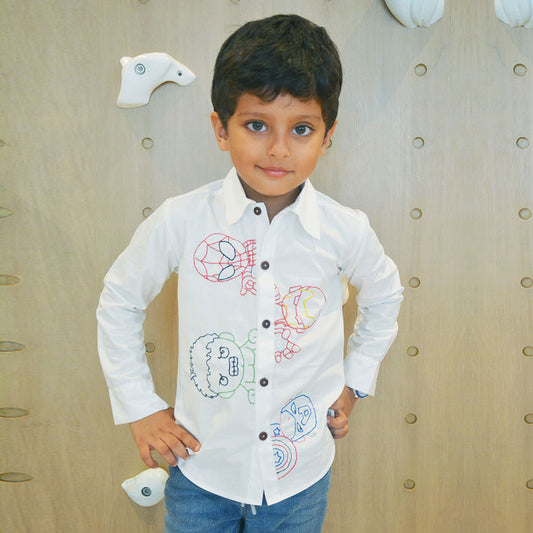 Superheroes Embroidered Shirt - White