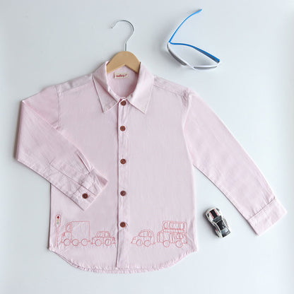 Traffic Embroidered Formal Shirt - Light Pink