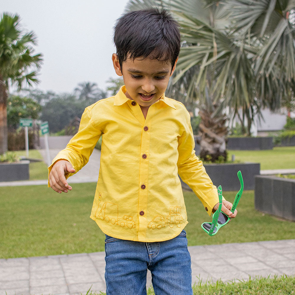 Traffic Embroidered Formal Shirt - Yellow