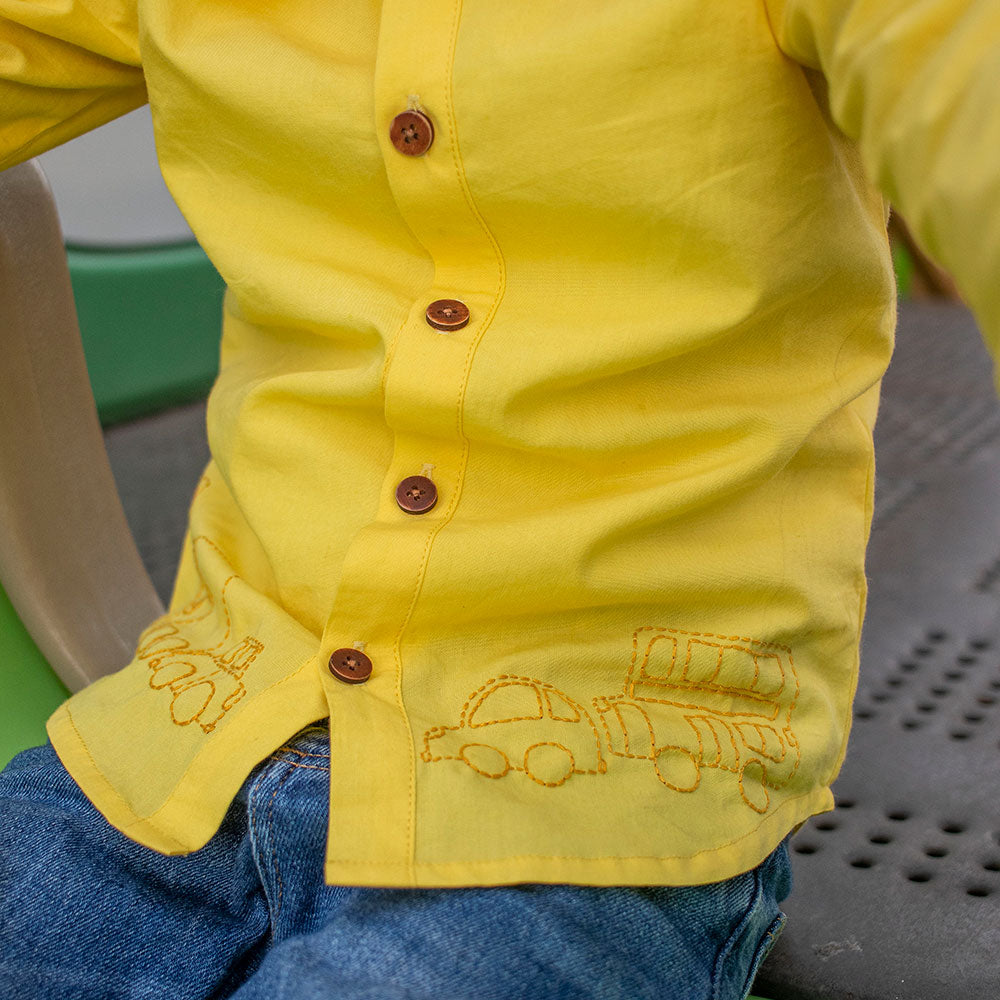 Traffic Embroidered Formal Shirt - Yellow